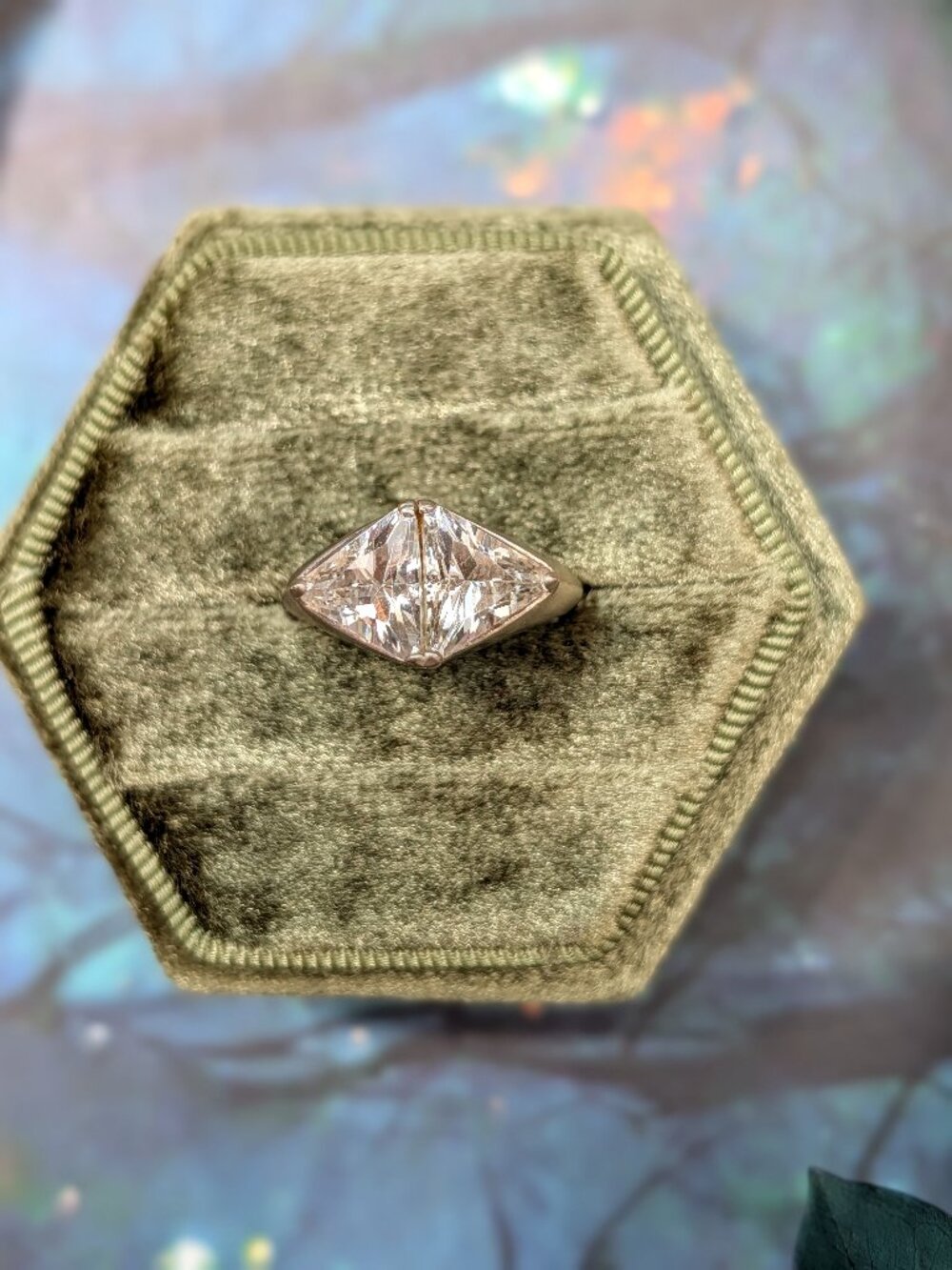 Vintage CZ Triangle Sterling Silver Ring, Size 6